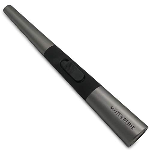 Scott & Webber® - Encendedor de varilla – Mechero eléctrico – USB recargable, carcasa de metal en gris plateado – Enciende sin llama, cocina de gas, velas o barbacoa de gas.