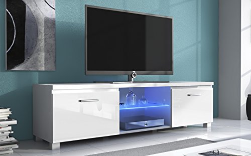 SelectionHome - Módulo salón Comedor para TV con Luces LED, Color Blanco Mate y Blanco Brillo Lacado, Medidas: 150x 40 x 42 cm de Fondo SelectionHome - Módulo salón Comedor para TV con Luces LED, Color Blanco Mate y Blanco Brillo Lacado, Medidas: 150x 40 x 42 cm de Fondo