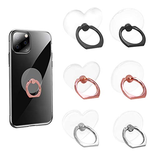 SENHAI - Soporte de anillo para teléfono móvil, 6 unidades, redondo y en forma de corazón, giratorio de 360 grados, universal, con hebilla de anillo para smartphones, tabletas