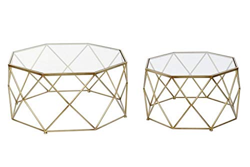 Set de 2 Mesas de Café Octogonales de Metal y Cristal en Dorado y Transparente 83x83x40cm Set de 2 Mesas de Café Octogonales de Metal y Cristal en Dorado y Transparente 83x83x40cm