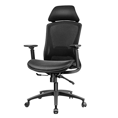 Silla de Escritorio Ergonómica, Silla de Oficina con apoyabrazos, Silla de Escritorio Giratorio 360°con Reposacabezas y Soporte Lumbar para el Hogar y la Oficina Carga 120 Kg