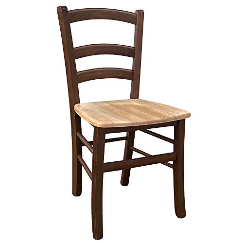 Silla veneciana bicolor de madera nogal oscuro con asiento de madera maciza natural Silla veneciana bicolor de madera nogal oscuro con asiento de madera maciza natural
