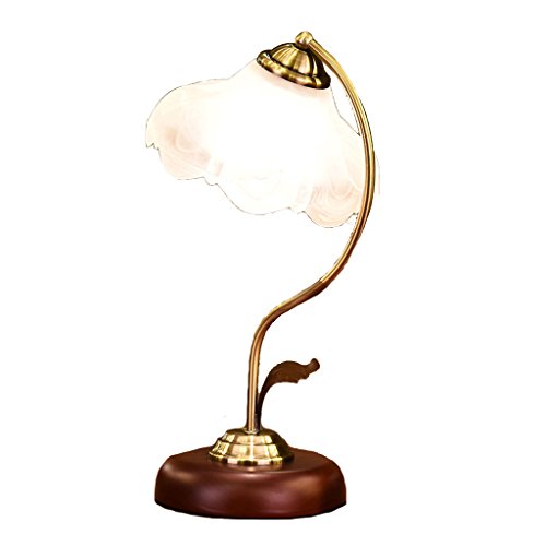 SMILR lámpara de Pastoral de cristal del arte retro mesa, café restaurante iluminación de oficinas accesorio de la lámpara, pantalla y las alas en forma de flor base redonda, E27 color de bronce antig