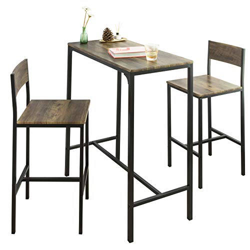 SoBuy OGT03-XL Set Mesa Alta de Bar y 2 Taburetes con Respaldos de Estilo Industrial ES