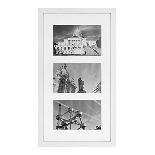 SONGMICS Collage de Marco para 3 Fotos, 10 x 15 cm de Cada Uno, Moderno, MDF, Protección de Vidrio, Blanco RPF006W01