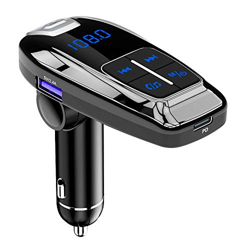SONRU Transmisor FM Bluetooth 5.0, Reproductor MP3 Coche, Manos Libres para Vehículos, PD3.0 Tipo C Carga Rápida, Asistente Siri/Google, Apoyo Tarjeta TF de U Disco, Sonido de Cristal A2DP (Azul)