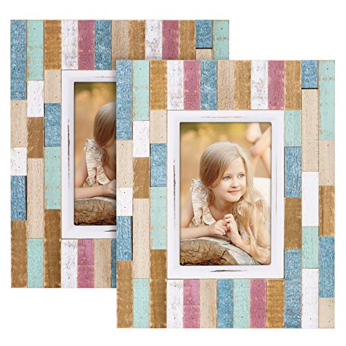 SRIWATANA Marco de fotos de madera de 13 x 18 cm, 2 unidades, diseño rústico de rayas con cristal de alta resolución, para mesa y montaje en pared SRIWATANA Marco de fotos de madera de 13 x 18 cm, 2 unidades, diseño rústico de rayas con cristal de alta resolución, para mesa y montaje en pared