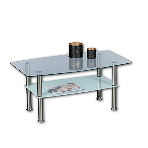 Stella Trading Mesa de café de Cristal con Estructura de Metal de Lisa – Mesa de Cristal espaciosa con Cristal para tu salón – 90 x 42 x 50 cm (Ancho x Alto x Profundidad)