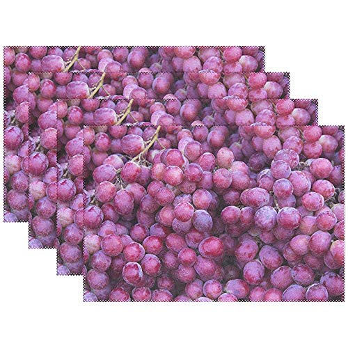 Strawberryran Estera de Mesa Juego de 4 Uvas Red Globe Fruta Fresca Deliciosa Estera de Comedor Aislamiento Antideslizante Lavable Esteras para Mesa de Comedor 12inx18in