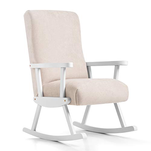 SUENOSZZZ-ESPECIALISTAS DEL DESCANSO Mecedora balancín Infantil con armazón de Madera de Haya Lacado en Blanco y tapizado en Tela Antimanchas Color Beige SUENOSZZZ-ESPECIALISTAS DEL DESCANSO Mecedora balancín Infantil con armazón de Madera de Haya Lacado en Blanco y tapizado en Tela Antimanchas Color Beige