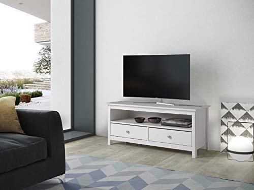TABAC BLANCO LAVADO Blanco Mesa de Televisión Tabac, Pino Macizo, Multicolor, 110 TABAC BLANCO LAVADO Blanco Mesa de Televisión Tabac, Pino Macizo, Multicolor, 110