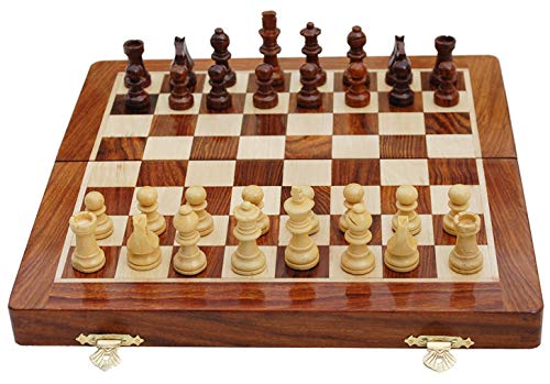 Tablero de ajedrez Plegable de Madera magnético Hecho a Mano del Mejor ajedrez con la Reina Adicional y Almacenamiento para Las Piezas de ajedrez-Marrón || 10x10 Pulgadas ||