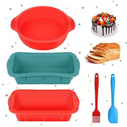 Tanbaby Molde de silicona antiadherente para hornear,5 piezas moldes de silicona para pan/pasteles y pasteles,cepillo de aceite para hornear pasteles, pan,panqueques, pizza Tanbaby Molde de silicona antiadherente para hornear,5 piezas moldes de silicona para pan/pasteles y pasteles,cepillo de aceite para hornear pasteles, pan,panqueques, pizza