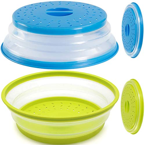 tapa antisalpicaduras microondas Fiyuer 2 Pcs colador plegable silicona para Vegetales Frutas Bap Libre no Tóxico azul verde