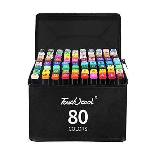 TC 80 rotuladores de colores para graffiti, rotuladores de dibujo con doble punta para colorear e ilustrar con bono 1 mezclador incoloro con bolsa de transporte