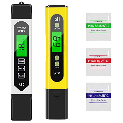 Tencoz Medidor de pH Digital, Medidor de TDS EC Temperatura pH 4 en 1, Kit de Prueba de Calidad del Agua 0-14pH 0-5000ppm para Piscina SPA Acuarios Agua Potable