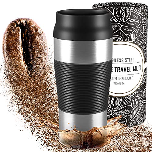 Termo Café para Llevar, Taza Termica de Viaje Acero Inoxidable 360 ml | Pequeño, sin BPA, Antigoteo, Reutilizable, Doble Pared Aislado al Vacío, Apto para Lavavajillas | Vaso Hermetico Té Caliente