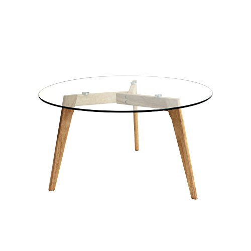 THE HOME DECO FACTORY HD3800 Mesa Redonda Cristal, Madera, Transparent/Marron, 80 x 80 x 45 cm THE HOME DECO FACTORY HD3800 Mesa Redonda Cristal, Madera, Transparent/Marron, 80 x 80 x 45 cm
