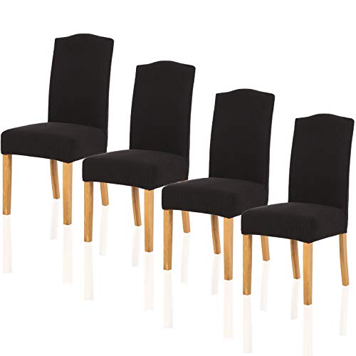 TIANSHU Fundas para sillas Pack de 4,Poliéster Elástica Fundas sillas Duradera Modern Bouquet de la Boda Hotel Decor Restaurante(Pack de 4,Negro)