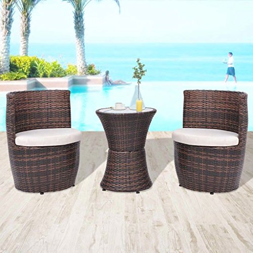 Tidyard Conjunto de Mesa y 2 Sillas de Jardín con Cojines,Conjunto de Muebles de Jardín 5 Piezas para Jardín Terraza Patio,Ratán Sintético Marrón Tidyard Conjunto de Mesa y 2 Sillas de Jardín con Cojines,Conjunto de Muebles de Jardín 5 Piezas para Jardín Terraza Patio,Ratán Sintético Marrón