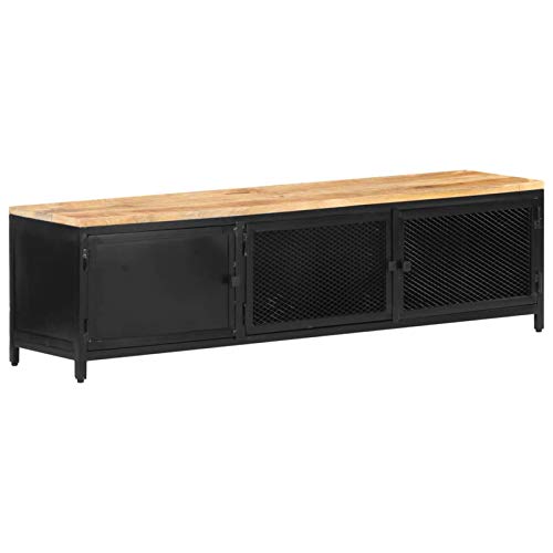 Tidyard Mueble para TV Mesa de TV con 3 Puertas de Madera Maciza de Mango Rugosa 130x30x37 cm Tidyard Mueble para TV Mesa de TV con 3 Puertas de Madera Maciza de Mango Rugosa 130x30x37 cm