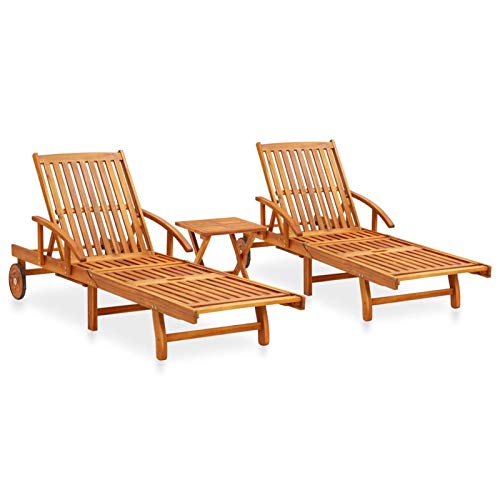 Tidyard Sillas Jardin y Mesa Auxiliar Set de tumbonas con mesita 2 uds Conjuntos de Muebles de jardín Madera Maciza de Acacia Tidyard Sillas Jardin y Mesa Auxiliar Set de tumbonas con mesita 2 uds Conjuntos de Muebles de jardín Madera Maciza de Acacia