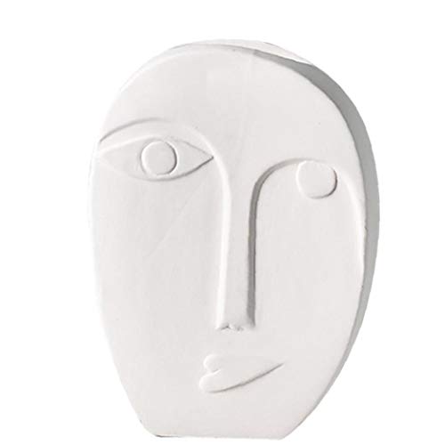 TOPofly Florero de la Cara Humana Tiesto de cerámica Blanca Decoración nórdica para el hogar Oficina de Mesa para la Oficina en casa (18x12.5x8cm)