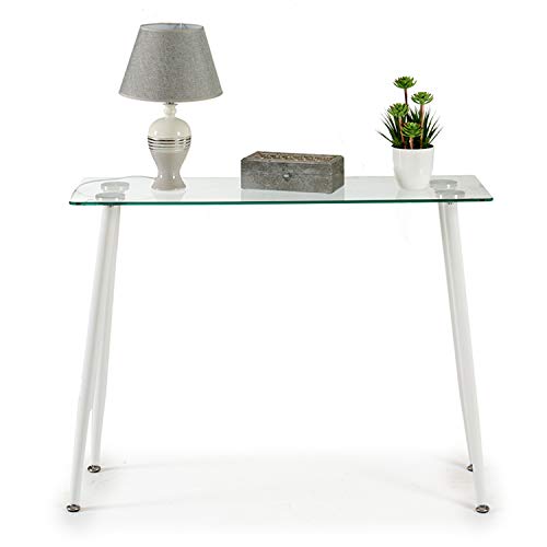TU TENDENCIA UNICA Mesa Rubi Patas Blancas, Materiales Resistentes al Uso Diario, Vidrio Templado. Medidas 110x35x80 cm TU TENDENCIA UNICA Mesa Rubi Patas Blancas, Materiales Resistentes al Uso Diario, Vidrio Templado. Medidas 110x35x80 cm