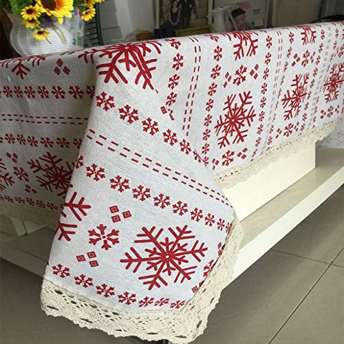 TWTIQ Mantel de Lino de algodón Patrón Simple de Nieve roja de Navidad Cubierta de Estilo Europeo Mantel Lavable para Mesa de té con Encaje 60 X 60CM