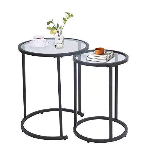 UMI. by Amzon Set 2 Mesa Auxiliar Salon Mesas de café con Tapa de Cristal, 49,5 x 59 cm y 37,4 x 54 cm UMI. by Amzon Set 2 Mesa Auxiliar Salon Mesas de café con Tapa de Cristal, 49,5 x 59 cm y 37,4 x 54 cm