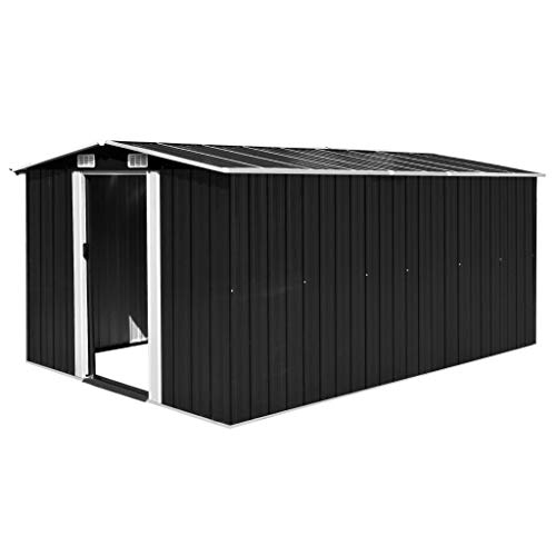 UnfadeMemory Caseta de Almacenamiento de Metal de Jardín,Cobertizo Exterior para Almacenar Herramientas (Negro, 257x398x178cm)
