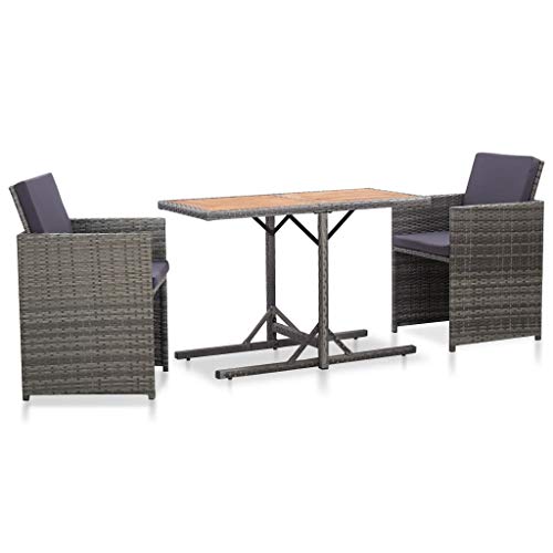 UnfadeMemory Conjunto Mesa y Sillas Jardin con Cojines,Mesa+2 Sillas,Comedor de Jardín Terraza Balcón o Patio,Ratán Sintético (Gris1#) UnfadeMemory Conjunto Mesa y Sillas Jardin con Cojines,Mesa+2 Sillas,Comedor de Jardín Terraza Balcón o Patio,Ratán Sintético (Gris1#)