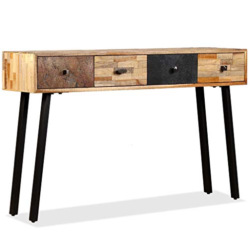 UnfadeMemory Mesa Consola Recibidor de Entrada,Mesa Alta Cocina,Mesa de Entrada,Mueble Auxiliar,Estilo Vintage,con 4 Cajones,Madera Maciza de Teca Reciclada y Acero,120x30x76cm UnfadeMemory Mesa Consola Recibidor de Entrada,Mesa Alta Cocina,Mesa de Entrada,Mueble Auxiliar,Estilo Vintage,con 4 Cajones,Madera Maciza de Teca Reciclada y Acero,120x30x76cm