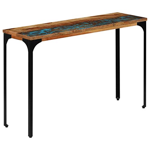 UnfadeMemory Mesa Consola Recibidor de Entrada,Mesa Alta Cocina,Mesa de Entrada,Mueble Auxiliar,Mesa de Comedor,Escritorio para Oficina,Etructura de Acero,Madera Maciza de Reciclada,120x35x76cm