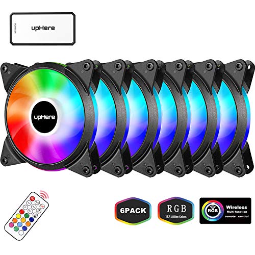 upHere Alto Rendemento Ventilador de PC 120mm - RGB LED Ventilador para Ordenador con Mando a Distancia,Paquete de 6/T6C63-6