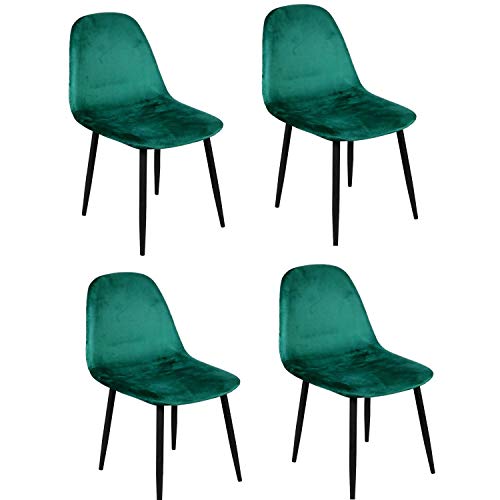 Urban living – Juego de 4 sillas de mesa, diseño de terciopelo, color verde esmeralda
