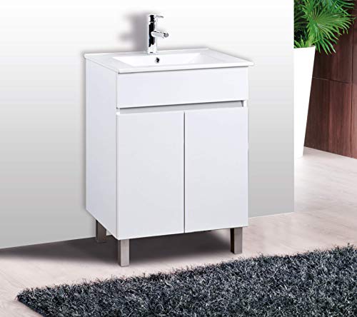 VAROBATH Mueble de baño de 2 Puertas con Lavabo de Cerámica - Mueble MONTADO - Modelo Luup (60 cms, Blanco)