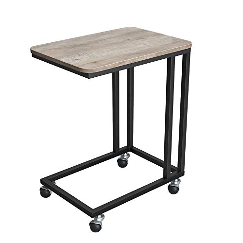 VASAGLE Mesa Auxiliar de Estilo Industrial, Mesa Lateral con Ruedas y Pies Ajustables, para Dormitorio, Marco de Acero Estable, Fácil de Montar, Greige y Negro LNT050B02 VASAGLE Mesa Auxiliar de Estilo Industrial, Mesa Lateral con Ruedas y Pies Ajustables, para Dormitorio, Marco de Acero Estable, Fácil de Montar, Greige y Negro LNT050B02