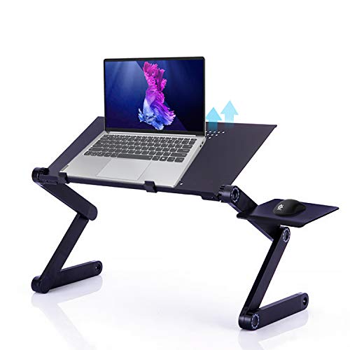 Vasen Mesa Ordenador Portatil Plegable Soporte PC Base Ajustable Aluminio Escritorio de la Cama con Tablero de Rratón y Respiraderos para Notebook PC Laptop Ordenador