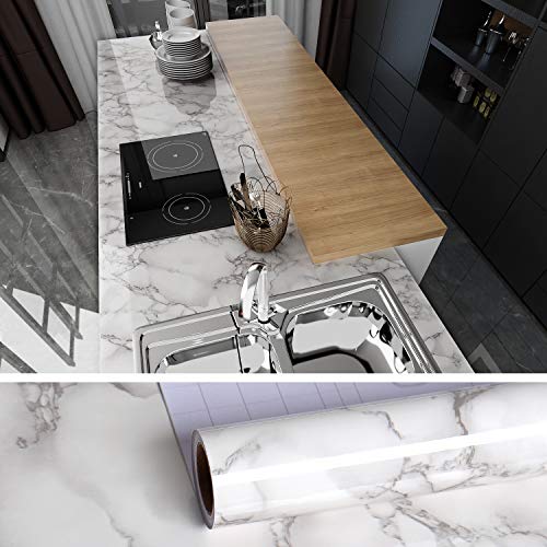 VEELIKE Papel Adhesivo Mármol Blanco Vinilo Rollo Papel Pintado Impermeable Gris Papel para Forrar Muebles para Decorar Dormitorio Sala Habitación 40cm x 600cm VEELIKE Papel Adhesivo Mármol Blanco Vinilo Rollo Papel Pintado Impermeable Gris Papel para Forrar Muebles para Decorar Dormitorio Sala Habitación 40cm x 600cm