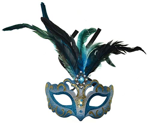 VENTURA TRADING MX6 Azul Máscara de la Mascarada Mascarilla Veneciana Decoración de Plumas Mujer Mascarada Disfraz Partido Pelota Paseo