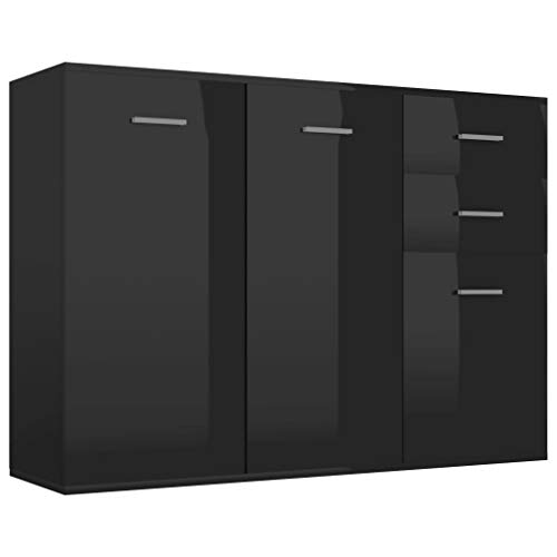 vidaXL Aparador de Almacenaje Almacenamiento Auxiliar Cajonera Organizador para Hogar Mueble Servicio Buffet Aglomerado Negro con Brillo 105x30x75 cm