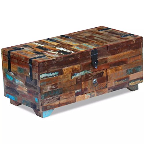 vidaXL Mesa de Centro Cofre Madera Maciza Reciclada 80x40x35 cm 3 Compartimentos