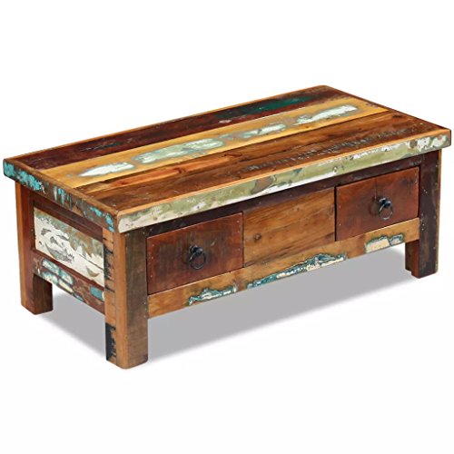 vidaXL Mesa de Centro con Dos Cajones de Madera Maciza Reciclada 90x45x35 cm vidaXL Mesa de Centro con Dos Cajones de Madera Maciza Reciclada 90x45x35 cm