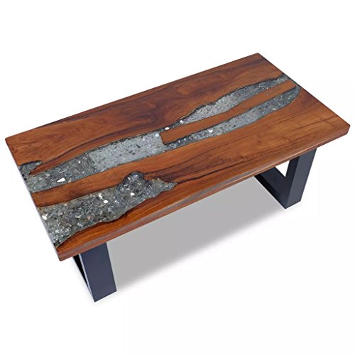 vidaXL Mesa de Centro Madera Teca Resina 100x50cm Mesita Café Mesilla Auxiliar vidaXL Mesa de Centro Madera Teca Resina 100x50cm Mesita Café Mesilla Auxiliar