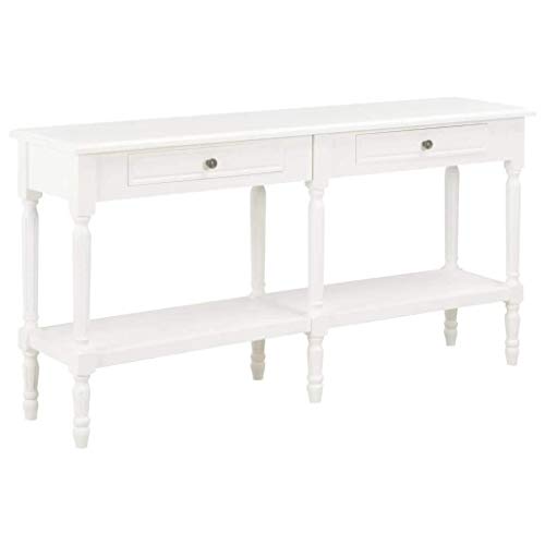 vidaXL Mesa Entrada Consola 2 Cajones + 2 Estantes Madera Maciza Diseño Clásico Elegante Francés Aparador Comedor Mesita Auxiliar Recibidor Blanca