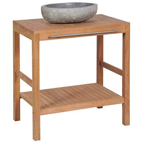 vidaXL Mueble Tocador Madera Teca con Lavabo Piedra de Rio Lavamanos Baño Aseo vidaXL Mueble Tocador Madera Teca con Lavabo Piedra de Rio Lavamanos Baño Aseo