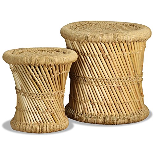 vidaXL Set Taburetes 2 Piezas Bambú Yute Banco Silla Asiento Mueble Mobiliario