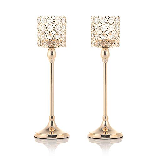 VINCIGANT Candelabros de Metal Portavelas de Velas pequeñas de Cristal Ideal para Banquetes, Centros de Mesa Modernos, Decoración de Bodas, Decoración navideña Juego de 2 VINCIGANT Candelabros de Metal Portavelas de Velas pequeñas de Cristal Ideal para Banquetes, Centros de Mesa Modernos, Decoración de Bodas, Decoración navideña Juego de 2