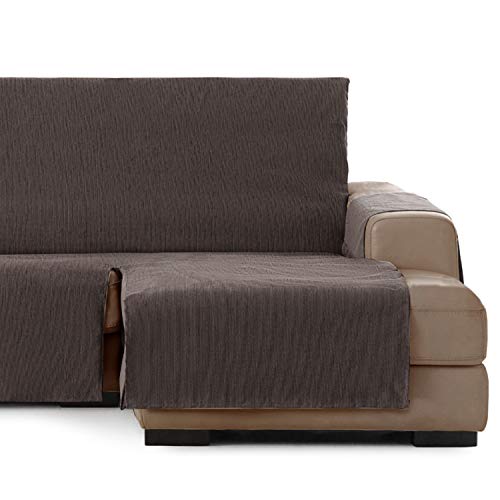 Vipalia Cubre Sofa chaiselongue Ajustable. Funda de Sofa Chaise Longue Brazo Derecho Largo. Protector Antimanchas. Color Marron. Chaise Largo Derecha